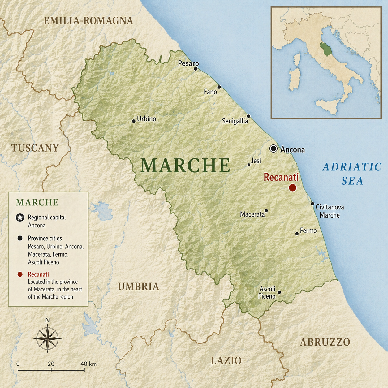 Marche ir aplinkiniai regionai prie Adrijos